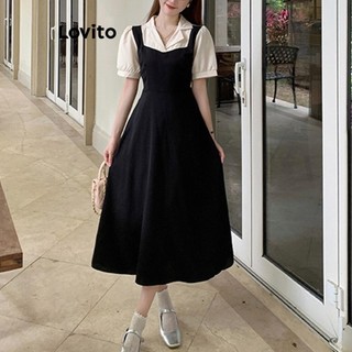 Đầm Lovito màu trơn giả 2 trong 1 phong cách thường ngày dành cho nữ LNE52153