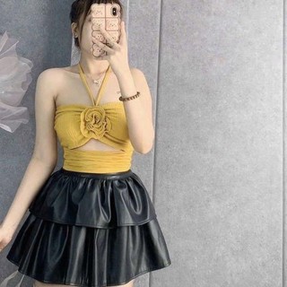 ÁO CỔ YẾM ĐÍNH HOA HỞ EO DÁNG NGẮN SEXY Nữ Women