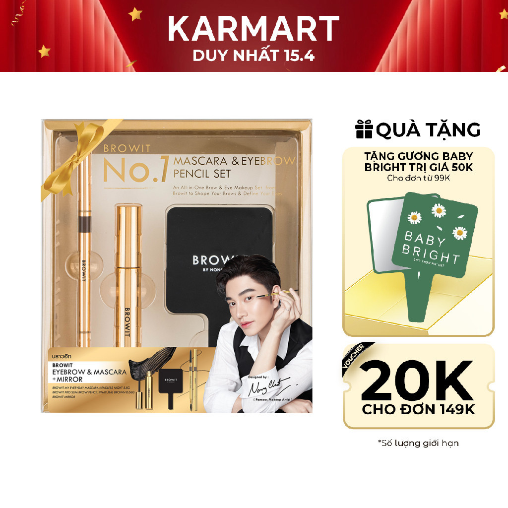 Set Mascara My Everyday 5,5g Và Chì Kẻ Mày 0,06g Kèm Gương BROWIT Sang Trọng