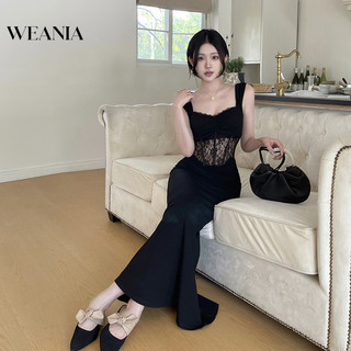 Weania Nữ Cắt Thấp Ren Chắp Vá Áo Dài Không Lưng
