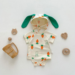Mùa Hè 2024 Phong Cách Mới Nhỏ Tươi Nam Nữ Jumpsuit Sơ Sinh Thời Trang Phiên Bản Hàn Quốc Cổ Tròn Có Mũ Trùm Đầu Áo Liền Quần