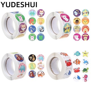 YUDESHUI 500 Cái / Cuộn Phim Hoạt Hình Phần Thưởng Dán Bền Dễ Thương Nhãn Trẻ Em Mẫu Giáo
