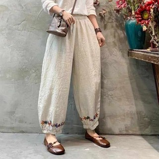 Qianqian QQ Tik Tok Bán chạy Quần áo mùa hè Cotton nguyên chất Phong cách mới Văn học cổ điển Kích thước lớn Che da thịt đến mắt cá chân Quần Harem thời trang Màu trơn nữ Quần vải lanh Cotton thông thường Phụ nữ Sản phẩm bán chạy