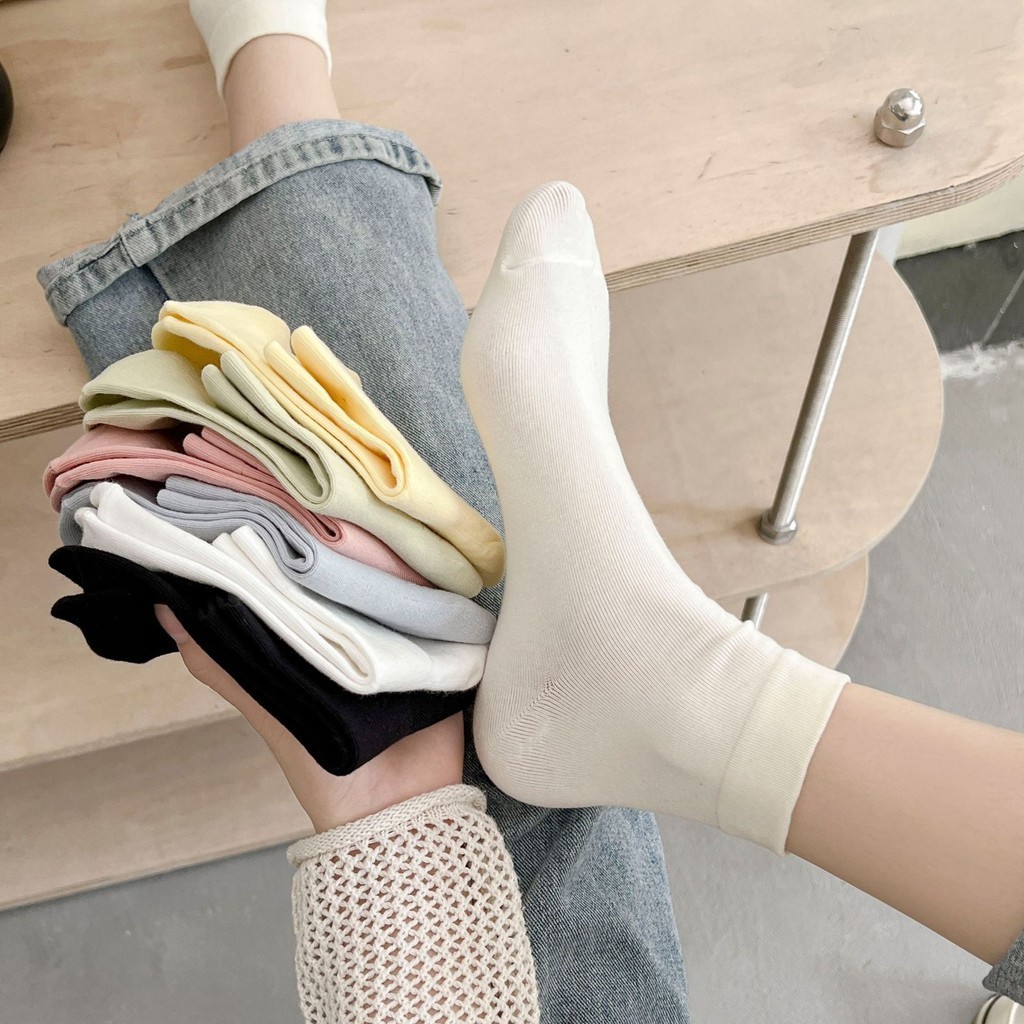 Confinement Tất Mùa Xuân Mùa Hè Mỏng Phong Cách Sau Sinh Giữa Ống Không Xương Bà Bầu Tất Rời Miệng Màu Trơn Tất Cotton Mùa Hè