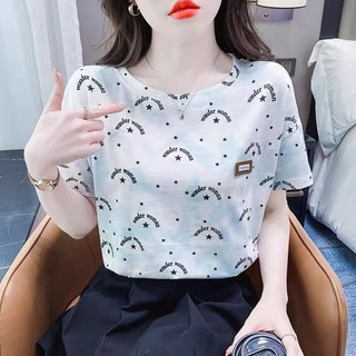 Áo thun ngắn tay dáng rộng màu trắng phong cách mới dành cho nữ Áo thun ngắn tay mỏng thoáng khí có dây buộc in chữ nửa tay thiết kế hàng đầu Áo thun thông thường mùa hè M3YM