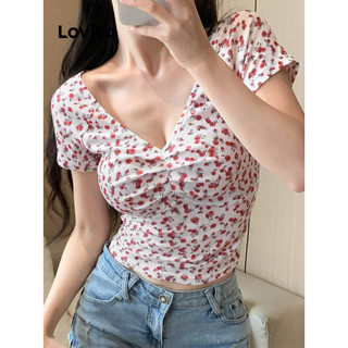 Áo thun Lovito họa tiết hoa nhí phong cách thường ngày dành cho nữ L88AD213