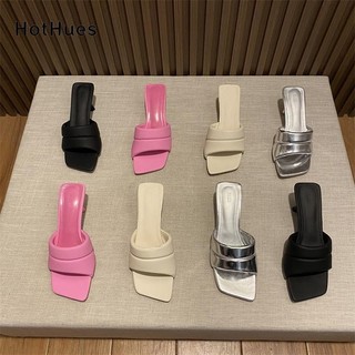 2024 Dép Phong Cách Mới Nữ Mùa Hè Mặc Ngoài Thời Trang Mũi Mở Phiên Bản Hàn Quốc Mũi Vuông Flip-Flops Nữ Cao Gót Thấp Giày Sandal Nữ