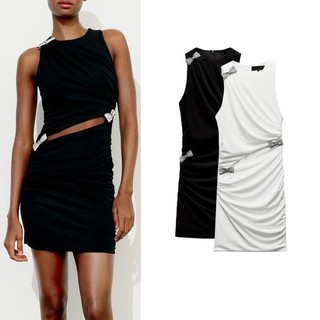 Zara Mùa Hè Phong Cách Mới Cổ Tròn Không Tay Xếp Ly Trang Sức Nơ Đồ Trang Trí Thiết Kế Mở Đầm Nữ 2801262