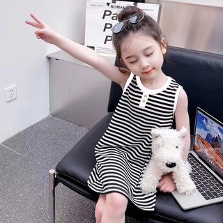 Váy sọc mùa hè cho bé gái váy sọc trắng sọc đa năng váy bé gái