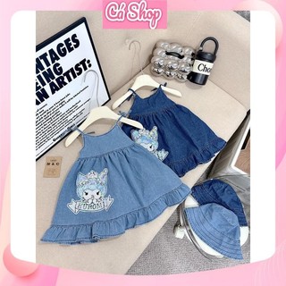 Váy đầm bò jean 2 dây kuromi CS159 kèm nón cho bé gái