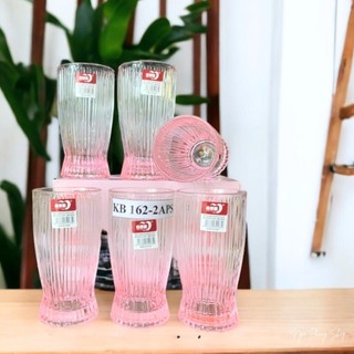 Bộ 6 ly thủy tinh hồng cao sọc 360ml KB162-2APS. Ly dày dặn, cầm nắm dễ dàng. Ly không quai.