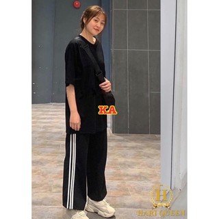 Sét áo phông trơn MIX quần ống rộng 3 sọc cá tính HARI0520, áo thun nam nữ, quần kaki, quần nữ, DVGIT