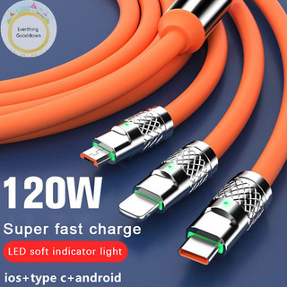 Everthinggooddown 120W 6A Dây dữ liệu cáp sạc nhanh 3 trong 1 cho điện thoại Cáp sạc USB Micro USB Type C Dây cáp sạc vn