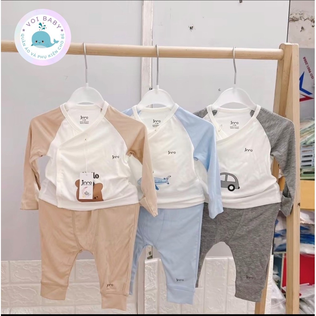 JINRO Bộ quần áo sơ sinh cài chéo modal petit JN1, họa tiết in con vật