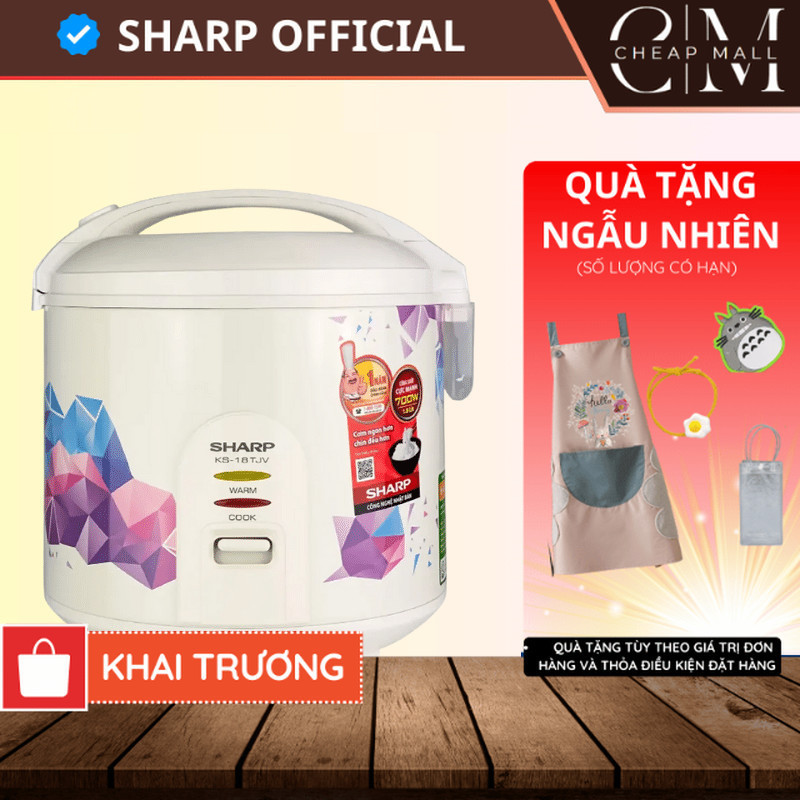 Nồi cơm điện 1.8 Lít nắp gài Sharp Chính hãng 700W, có xửng hấp lòng nồi chống dính KS-18TJV - CHEAPMALL