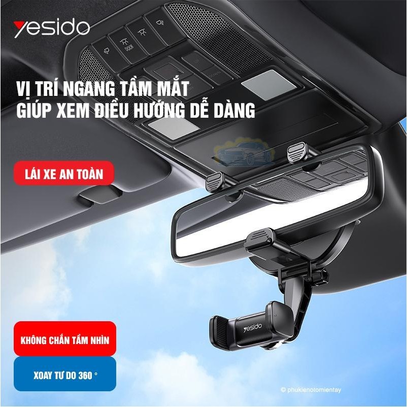 Kẹp Điện Thoại Trên Ô Tô, Gắn Gương Chiếu Hậu, Xoay 360 Độ, Điều Hướng Ngang Dọc YESIDO 3