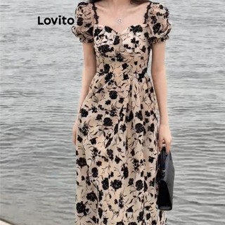 Đầm Lovito viền ren họa tiết hoa nhí phong cách thường ngày dành cho nữ LNE49338