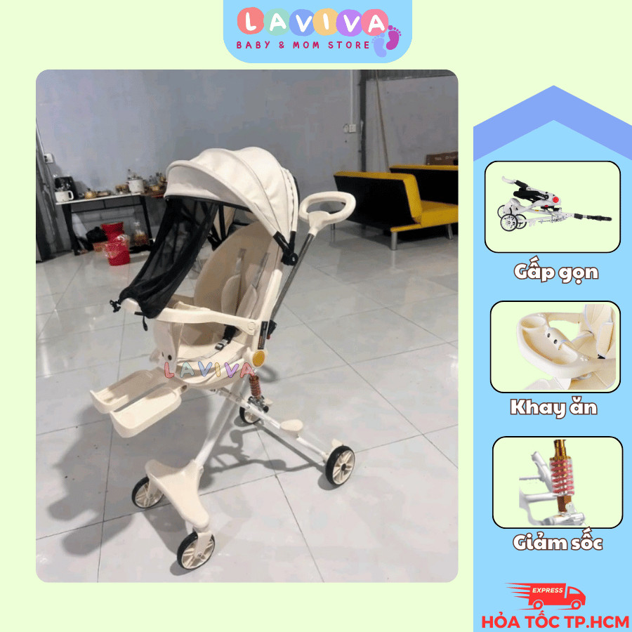 Xe đẩy gấp gọn cho bé, xe đẩy M9, M8, xoay 2 CHIỀU, 3 TƯ THẾ, cho bé từ 2 tháng - 6 tuổi, LAVIVASHOP