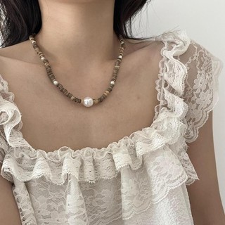 Phiên Bản Hàn Quốc Đá Nâu Đính Hạt Gỗ Ngọc Trai Nước Ngọt Vòng Cổ Nữ Cao Cấp Thời Trang Pháp Retro Xương Đòn Vòng Cổ