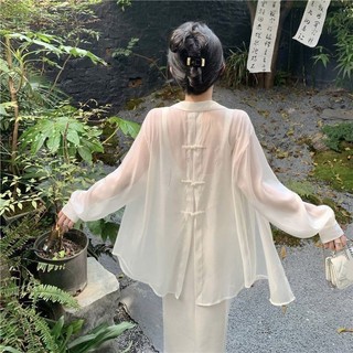 Áo Sơ Mi Chống Nắng Áo Khoác Nữ Mới Phong Cách Trung Hoa Phong Cách Trung Hoa Dài Tay Cardigan Thời Trang Voan Bên Ngoài Top