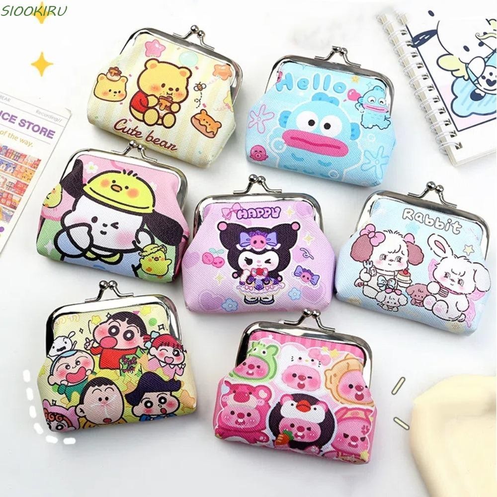 Siookiru Crayon Shin-Chan Ví, Da PU Polyester Kuromi Kiss Lock Ví, Quà Tặng Hoạt Hình Kitty Hangyodon Vỏ Kẹp Ví Đựng Tiền Xu Bé Gái