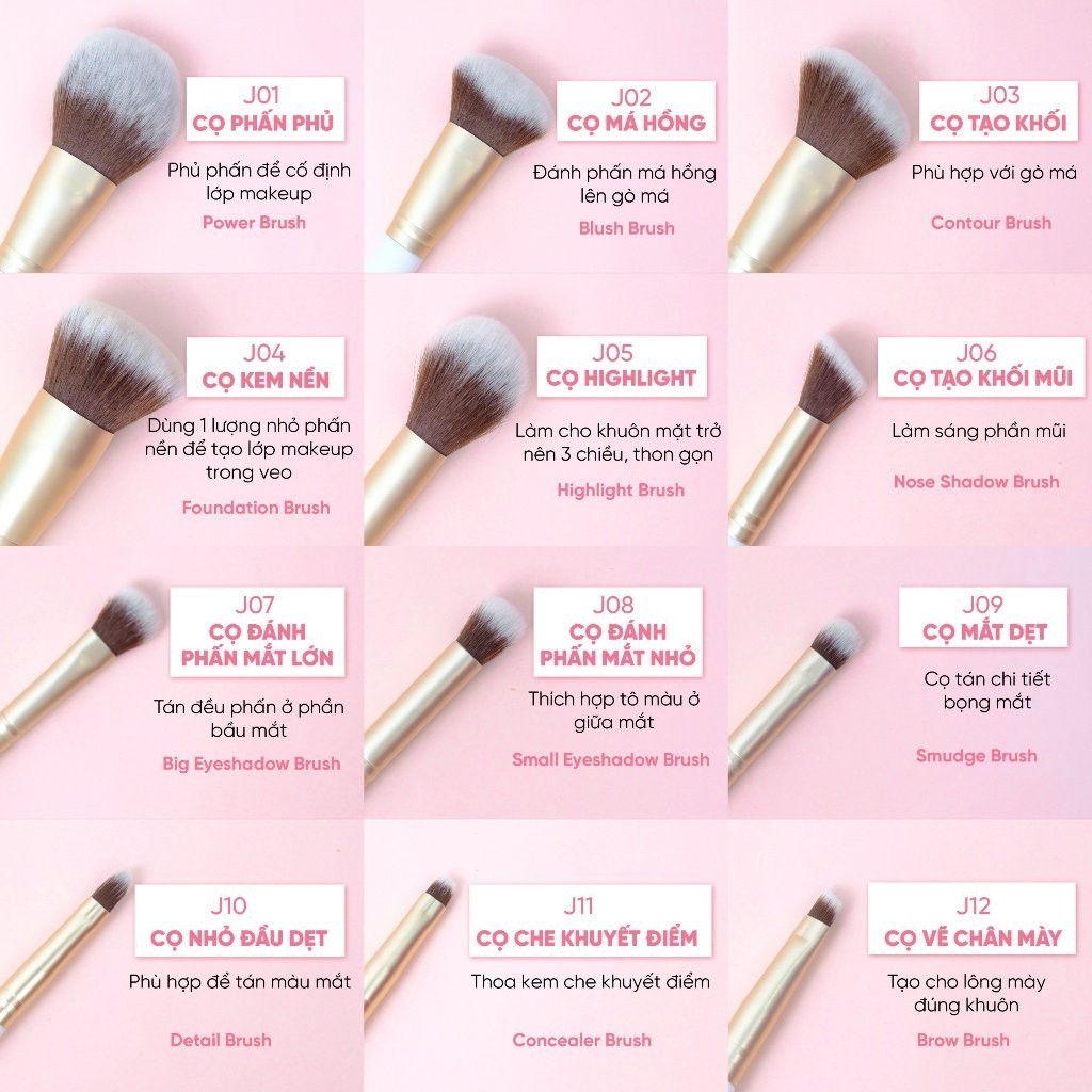 Bộ Cọ Trang Điểm Cao Cấp Thuần Chay Jary Makeup Brush Mềm Mại & Sắc Nét Hàn Quốc
