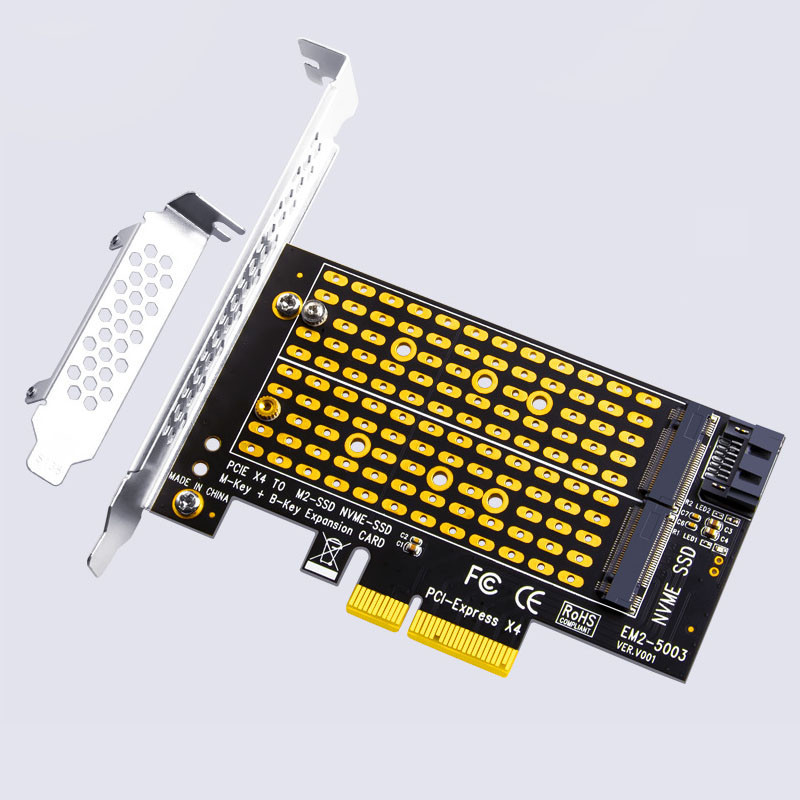Bộ chuyển đổi SSD PCIE sang M2 M.2 NVME M Key sang PCI Express 4.0 X4 + M2 SATA B Key sang SATA3.0 R
