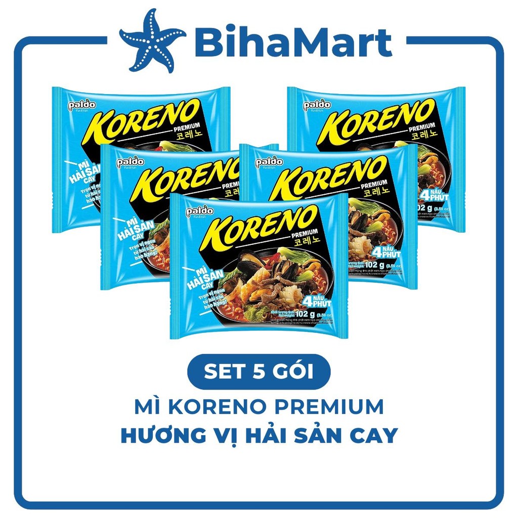 [SET 5 GÓI] - PALDO - Mì Koreno Premium hương vị Hải sản cay, Mì hải sản cay Koreno Premium, Mì Kore