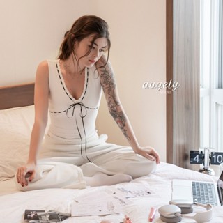 Áo Thun Ba lỗ Nữ Ôm Cổ Tim Viền Ren Thắt Nơ Augety Studio ISLA TOP