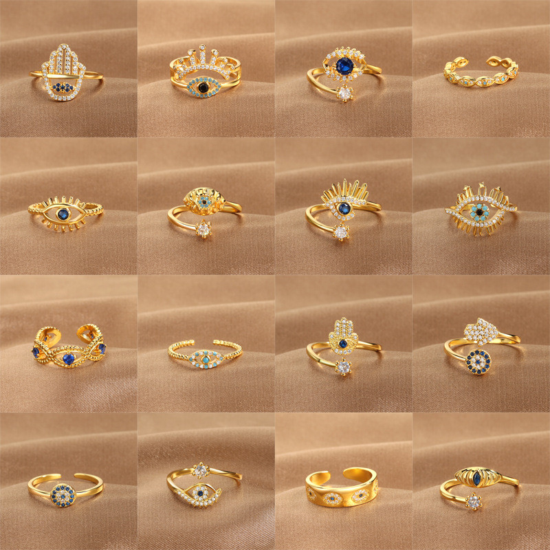 Full Range of Devil 's Eye Ring Full Diamond Ring Thiết kế mở vòng mắt xanh