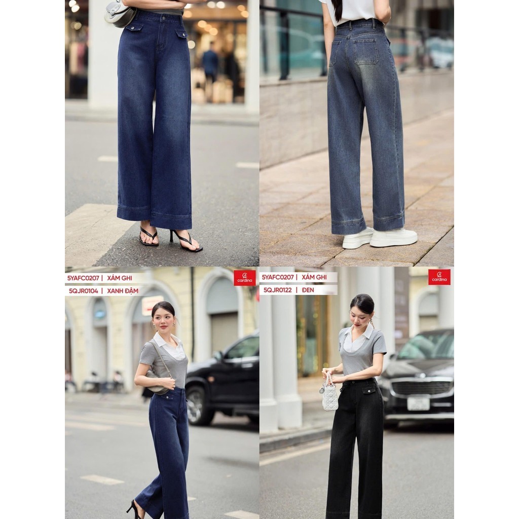 Quần Jeans/Denim Nữ Ống Suông Cạp Cao Túi Giả Thiết Kế Đẹp Lạ Phong Cách Thời Trang Cardina 5QJR01.