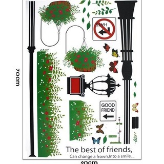 Decal dán tường cột đèn hoa