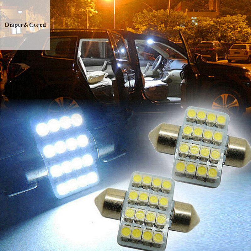 Diaper & CORED 2 Chiếc 31mm 3528 16 LED SMD Trắng Festoon Dome Bóng Đèn Ô Tô YTH