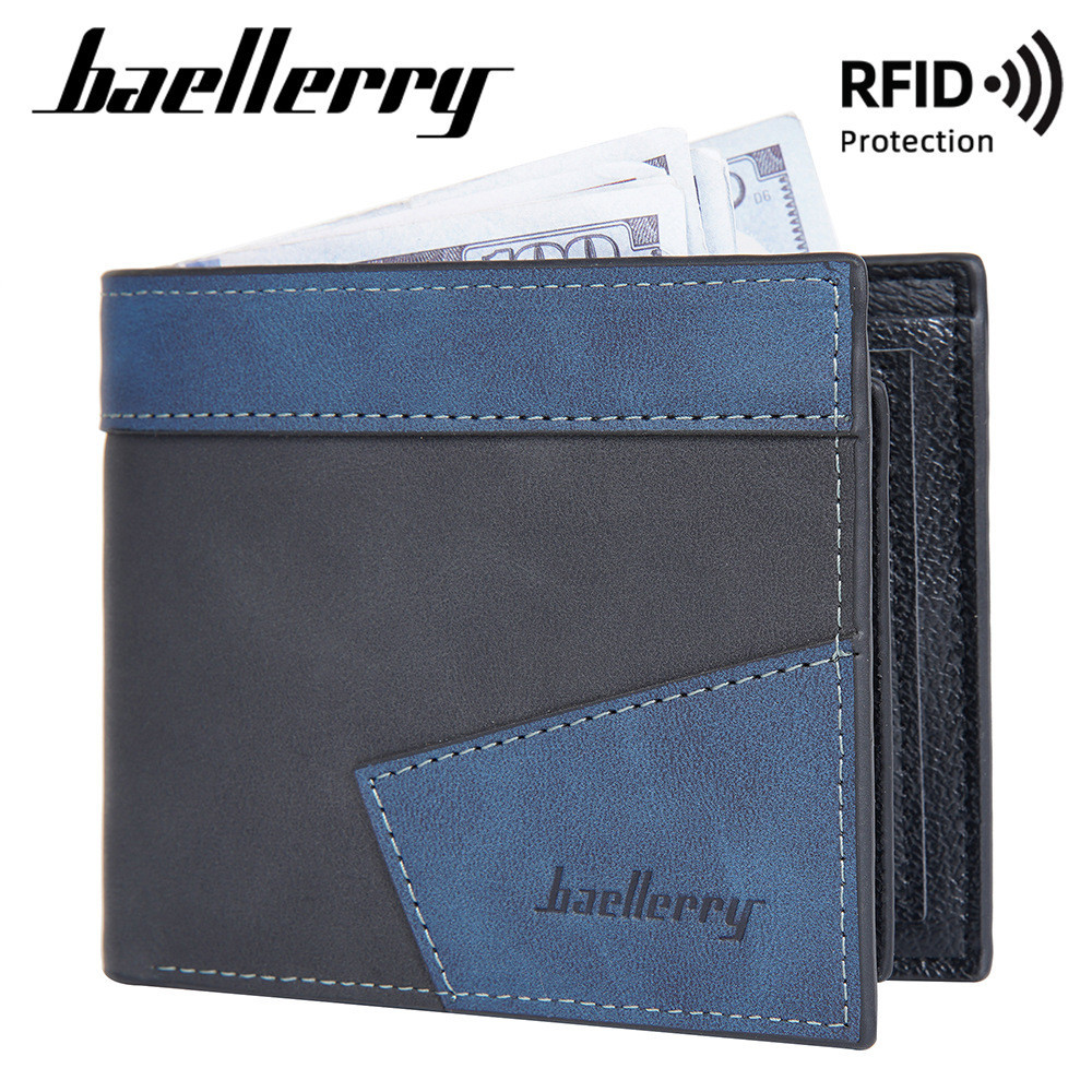 Baellerry kinh doanh chắp vá màu sắc nhiều thẻ Ví đựng tiền xu 30% ví chống từ tính Ví ngắn nam