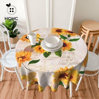 HCHC Khăn trải bàn hướng dương, Khăn trải bàn chống nước có thể giặt được, Phong cách INS Tròn dày hơn Phong cách mục vụ Trang trí bàn vải Trang trí bàn