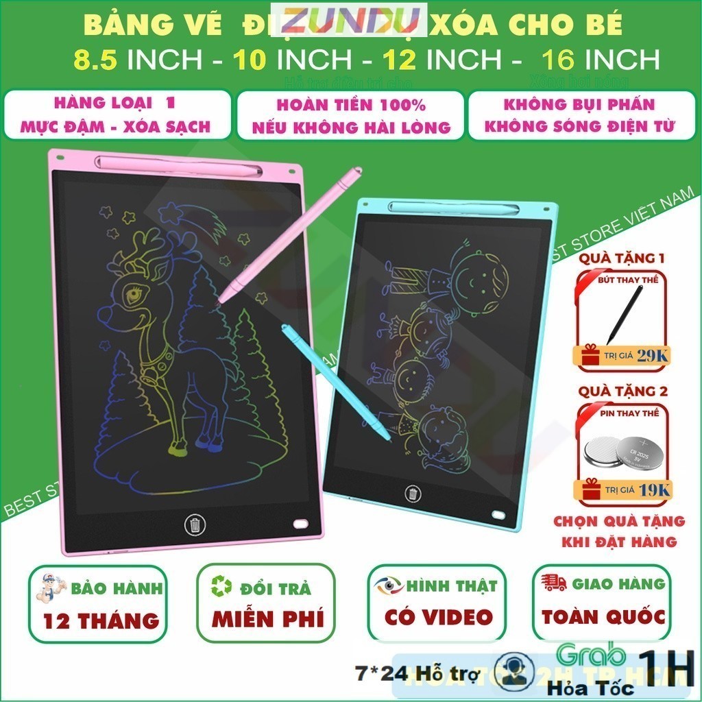 Bảng viết thông minh tự xóa dành cho trẻ em, màn hình LCD nhiều màu 8.5 inch, 10 inch, 12 inch