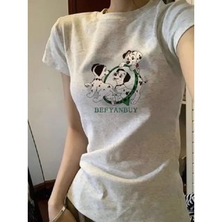 【100% cotton 】Áo baby tee Áo Thun ôm body Áo y2k Áo thun ngắn tay in hình hoạt hình Slim-fit Top mùa hè dành cho nữ