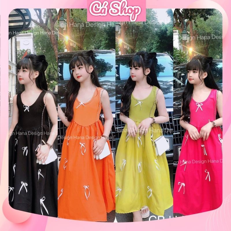 Váy đầm maxi sát nách đính nơ E107 cho bé gái