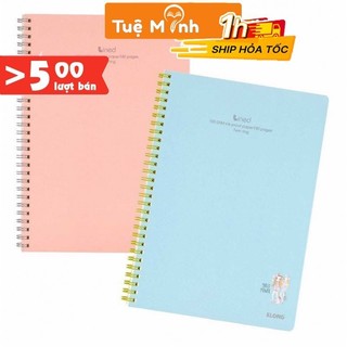Vở B5 80 trang VPP Tuệ Minh kẻ ngang-Line Ms 580 [Chọn Màu] Klong bìa nhựa lò xo kép Klong, tập sổ Klong