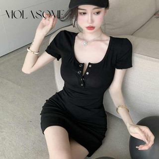 Molasome Nữ 2024 Thiết Kế Mới Cổ Chữ V Màu Trơn Tay Ngắn Slim Fit Cổ Mini