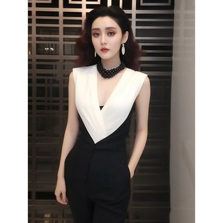 Bộ áo liền quần Jumpsuit màu đen Jumpsuit Jumpsuit Jumpsuit