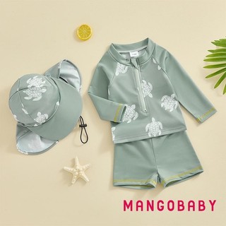 Bộ đồ bơi MG-Boys Rash Guard Áo thun dài tay in hình rùa có quần short và mũ Đồ bơi