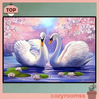 [Cozyroomss.vn] Hai thiên nga trắng Tranh thêu kim cương 5D DIY Cross Stitch Trang trí nội thất