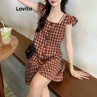 Lovito Đầm cài nút Gingham thông thường cho nữ LNA40066