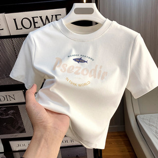 Áo thun NBOT thời trang thư cá mập local brand cổ tròn áo baby tee áo cúp dáng ôm gọn 100% cotton-Y1176 20240529