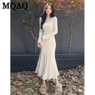 Mqaq Đầm Đẹp Nữ Thu Đông 2023 Mới Của Con Gái Pháp Cảm Giác Sang Trọng Cinched Eo Eo Eo Đeo Váy Nàng Tiên Cá Váy Mùa Thu