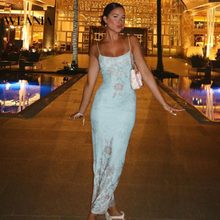 Váy in màu xanh nhuộm cà vạt cổ điển dành cho nữ WEANIA