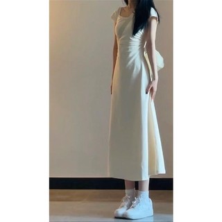 Hông Váy Dài Phong Cách Pháp Cổ Vuông Móc Eo Đầm Nữ Nhẹ Nhàng Eo Ôm Hơn Nhìn