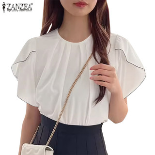 Zanzea Celmia Nữ Tay phồng cổ chữ O thanh lịch Áo kiểu dáng rộng xếp li