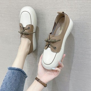 Màu Mới Phù Hợp Với Giày Đế Bằng Nữ Phù Hợp Với Retro Giày Thể Thao Thông Thường Miệng Nông Giày Da Nhỏ